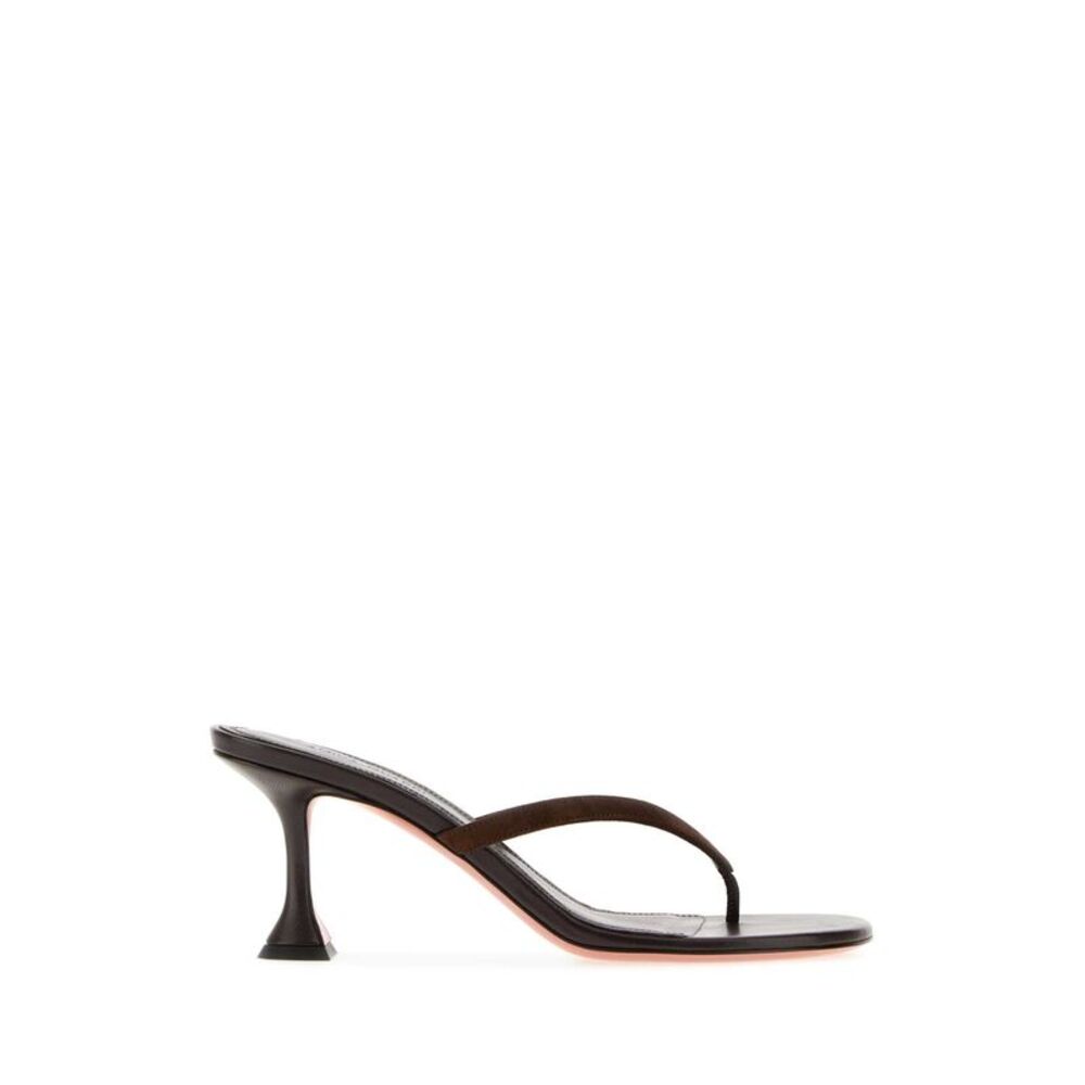 Amina Muaddi Women Dark Brown Leather Juliette Thong Mules